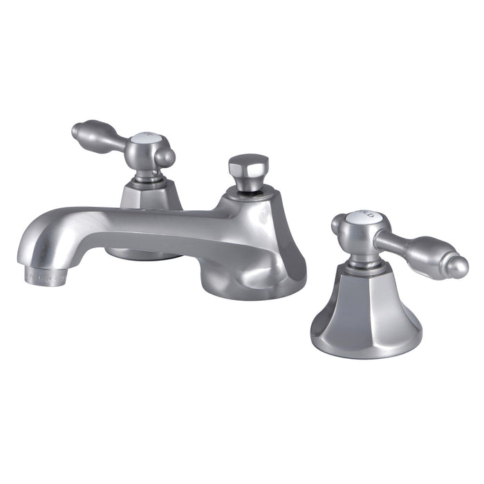 Tudor KS4468TAL Two-Handle 3-Hole Deck Mount Widespread Bathroom Faucet with Brass Pop-Up, Brushed Nickel