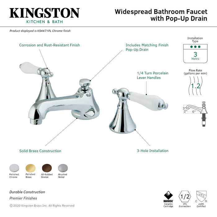 KS4471PL Two-Handle 3-Hole Deck Mount Widespread Bathroom Faucet with Brass Pop-Up, Polished Chrome