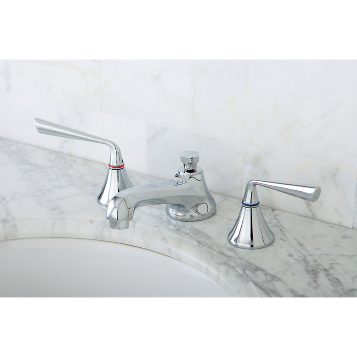 KS4471ZL Two-Handle 3-Hole Deck Mount Widespread Bathroom Faucet with Brass Pop-Up, Polished Chrome