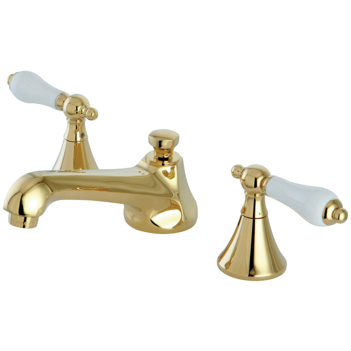 KS4472PL Two-Handle 3-Hole Deck Mount Widespread Bathroom Faucet with Brass Pop-Up, Polished Brass