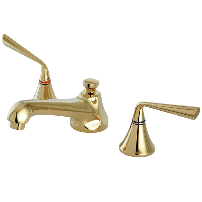 KS4472ZL Two-Handle 3-Hole Deck Mount Widespread Bathroom Faucet with Brass Pop-Up, Polished Brass