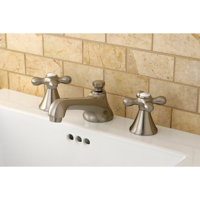 KS4478AX Two-Handle 3-Hole Deck Mount Widespread Bathroom Faucet with Brass Pop-Up, Brushed Nickel