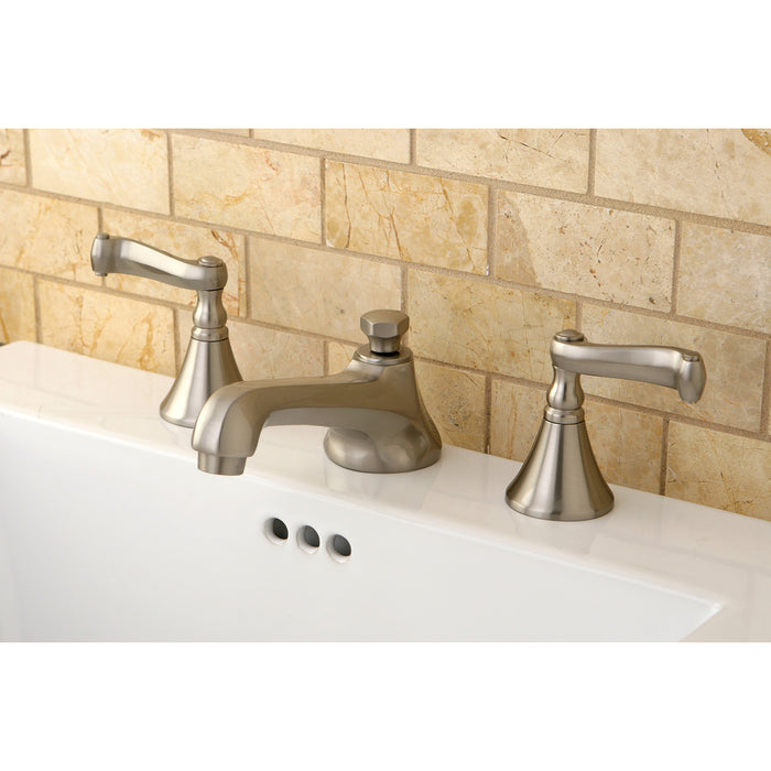 KS4478FL Two-Handle 3-Hole Deck Mount Widespread Bathroom Faucet with Brass Pop-Up, Brushed Nickel