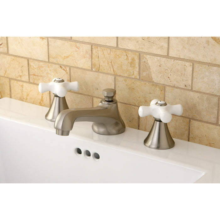 KS4478PX Two-Handle 3-Hole Deck Mount Widespread Bathroom Faucet with Brass Pop-Up, Brushed Nickel