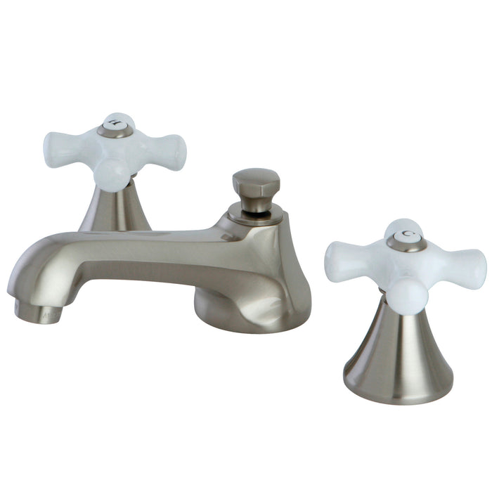 Kingston Tulare KS4478PXTwo-Handle 3-Hole Deck Mount Widespread Bathroom Faucet with Brass Pop-Up, Brushed Nickel