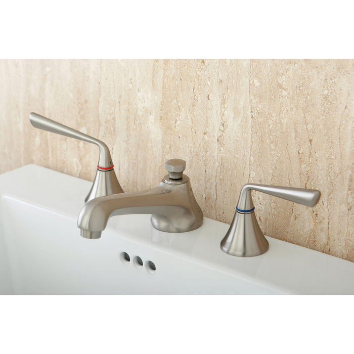 KS4478ZL Two-Handle 3-Hole Deck Mount Widespread Bathroom Faucet with Brass Pop-Up, Brushed Nickel