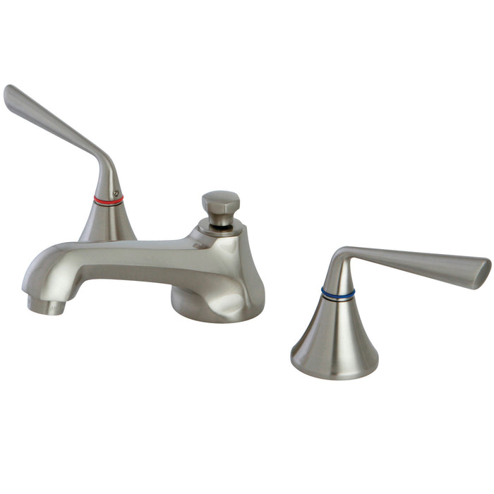 KS4478ZL Two-Handle 3-Hole Deck Mount Widespread Bathroom Faucet with Brass Pop-Up, Brushed Nickel