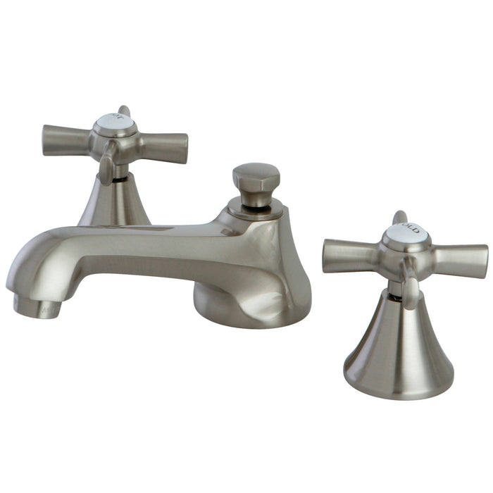 Millennium KS4478ZX Two-Handle 3-Hole Deck Mount Widespread Bathroom Faucet with Brass Pop-Up, Brushed Nickel