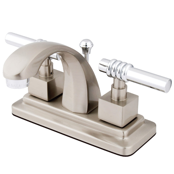 Milano KS4647QL Two-Handle 3-Hole Deck Mount 4" Centerset Bathroom Faucet with Brass Pop-Up, Brushed Nickel/Polished Chrome