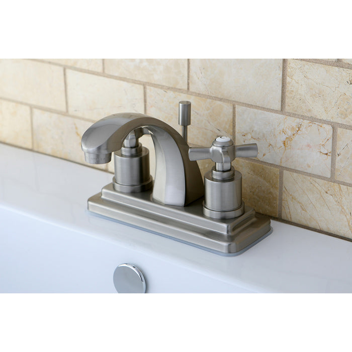 Kingston Tulare KS4648ZX - Millennium Double-Handle 3-Hole Deck Mount 4-Inch Centerset Bathroom Faucet with Brass Pop-Up, Brushed Nickel