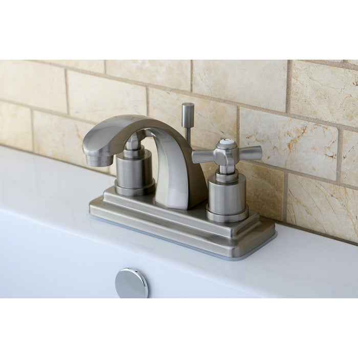 Millennium KS4648ZX Two-Handle 3-Hole Deck Mount 4" Centerset Bathroom Faucet with Brass Pop-Up, Brushed Nickel