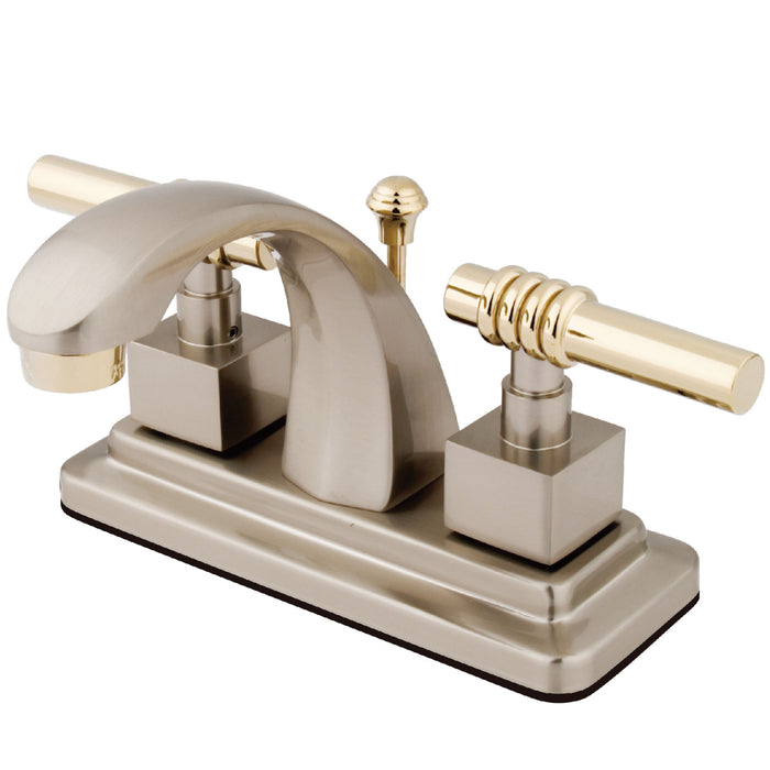 Milano KS4649QL Two-Handle 3-Hole Deck Mount 4" Centerset Bathroom Faucet with Brass Pop-Up, Brushed Nickel/Polished Brass