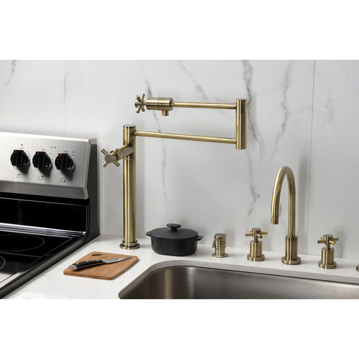 Kingston Sona KS4703DX - Concord Two-Handle 1-Hole Deck Mount Pot Filler Faucet, Antique Brass