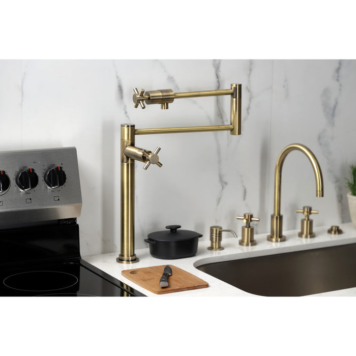 Kingston Sona KS4703DX - Concord Two-Handle 1-Hole Deck Mount Pot Filler Faucet, Antique Brass