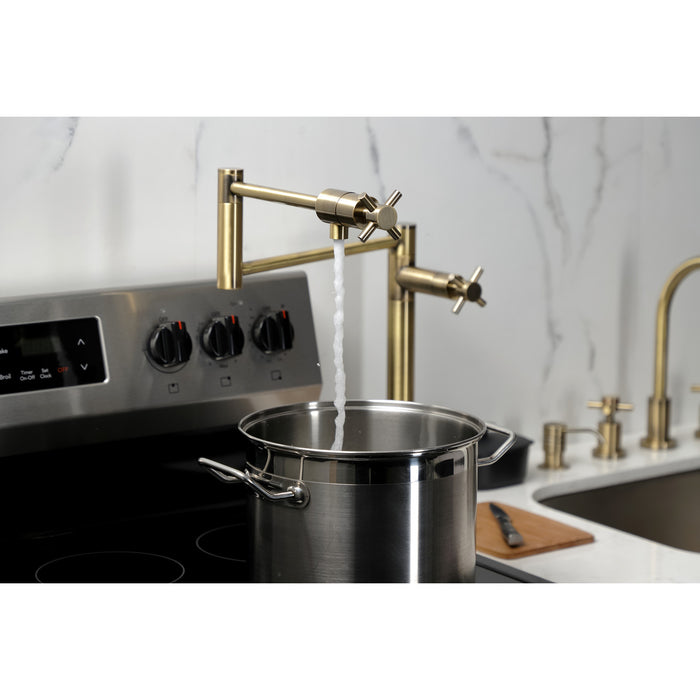Kingston Sona KS4703DX - Concord Two-Handle 1-Hole Deck Mount Pot Filler Faucet, Antique Brass