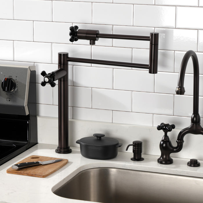 Kingston Tulare KS4705PKX - Duchess Two-Handle 1-Hole Deck Mount Pot Filler Faucet, Oil Rubbed Bronze