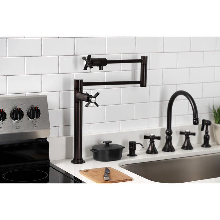 Kingston Tulare KS4705ZX - Millennium Two-Handle 1-Hole Deck Mount Pot Filler Faucet, Oil Rubbed Bronze