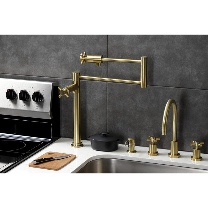 Kingston Sona KS4707DX - Concord Two-Handle 1-Hole Deck Mount Pot Filler Faucet, Brushed Brass