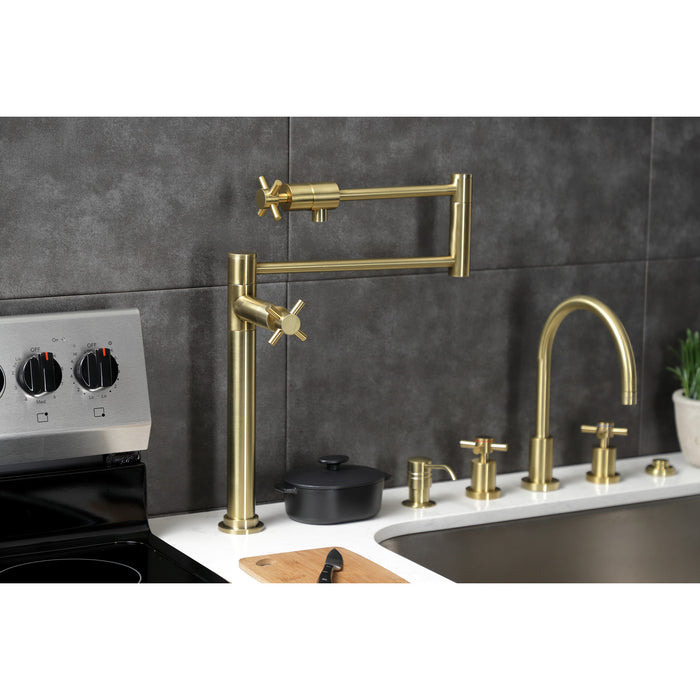 Kingston Sona KS4707DX - Concord Two-Handle 1-Hole Deck Mount Pot Filler Faucet, Brushed Brass