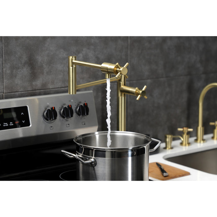 Kingston Sona KS4707DX - Concord Two-Handle 1-Hole Deck Mount Pot Filler Faucet, Brushed Brass