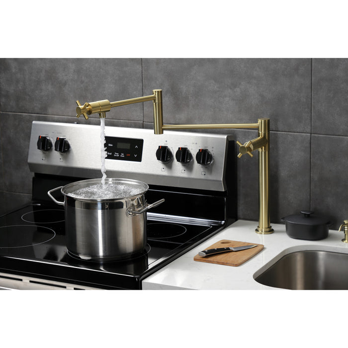 Kingston Sona KS4707DX - Concord Two-Handle 1-Hole Deck Mount Pot Filler Faucet, Brushed Brass