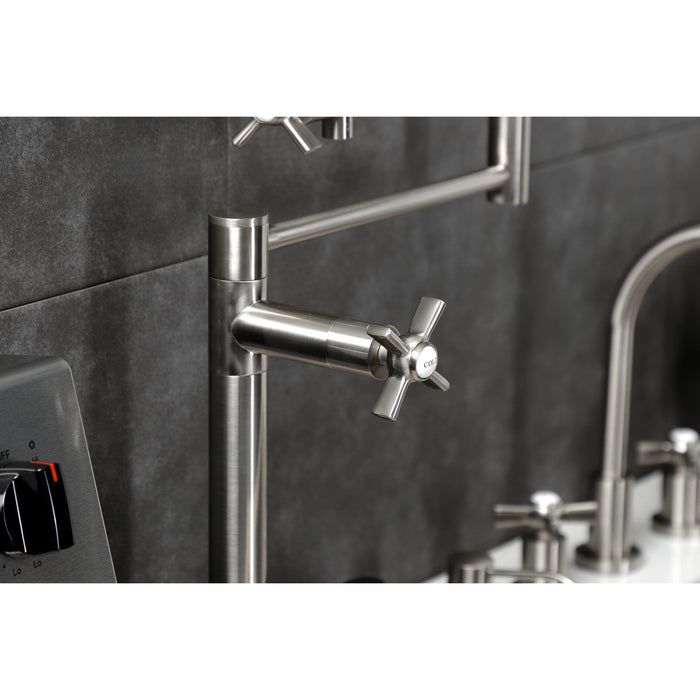 Kingston Tulare KS4708ZX - Millennium Two-Handle 1-Hole Deck Mount Pot Filler Faucet, Brushed Nickel