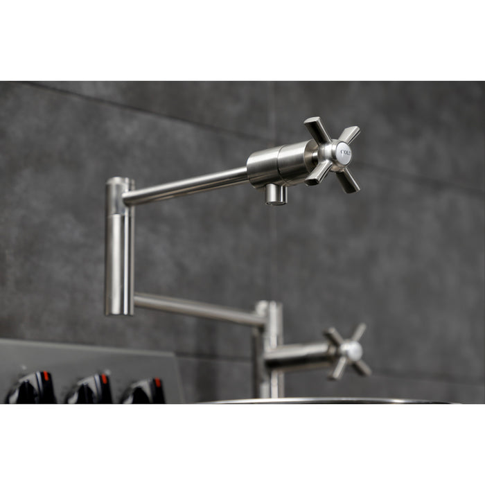 Kingston Tulare KS4708ZX - Millennium Two-Handle 1-Hole Deck Mount Pot Filler Faucet, Brushed Nickel