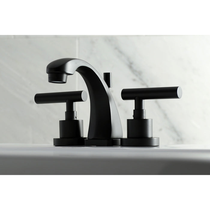 Manhattan KS4940CML Two-Handle 3-Hole Deck Mount Widespread Bathroom Faucet with Brass Pop-Up, Matte Black