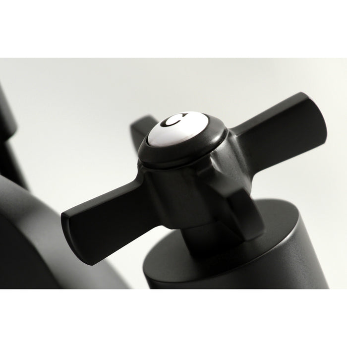 Kingston Tulare KS4940ZX - Millennium Two-Handle 3-Hole Deck Mount Widespread Bathroom Faucet with Brass Pop-Up, Matte Black