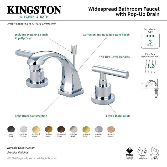 Manhattan KS4941CML Two-Handle 3-Hole Deck Mount Widespread Bathroom Faucet with Brass Pop-Up, Polished Chrome