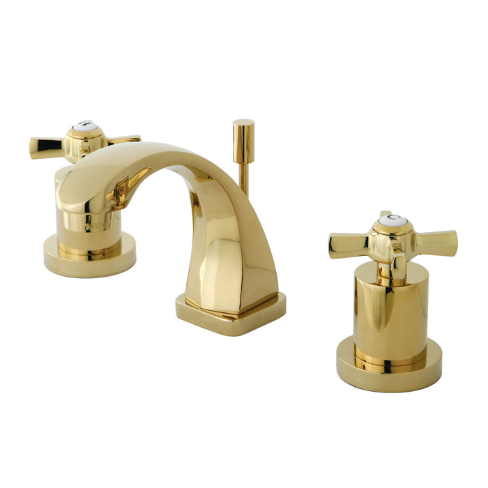 Kingston Tulare KS4942ZX - Millennium Two-Handle 3-Hole Deck Mount Widespread Bathroom Faucet with Brass Pop-Up, Polished Brass