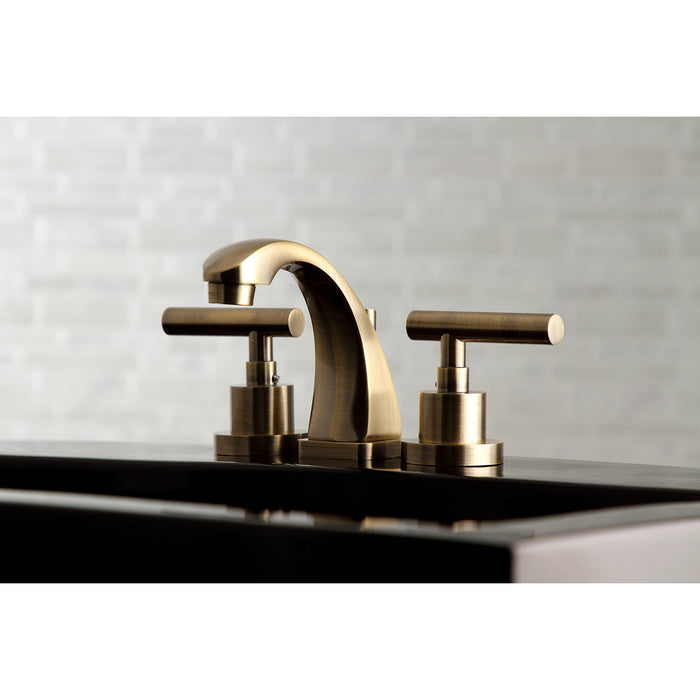 Manhattan KS4943CML Two-Handle 3-Hole Deck Mount Widespread Bathroom Faucet with Brass Pop-Up, Antique Brass