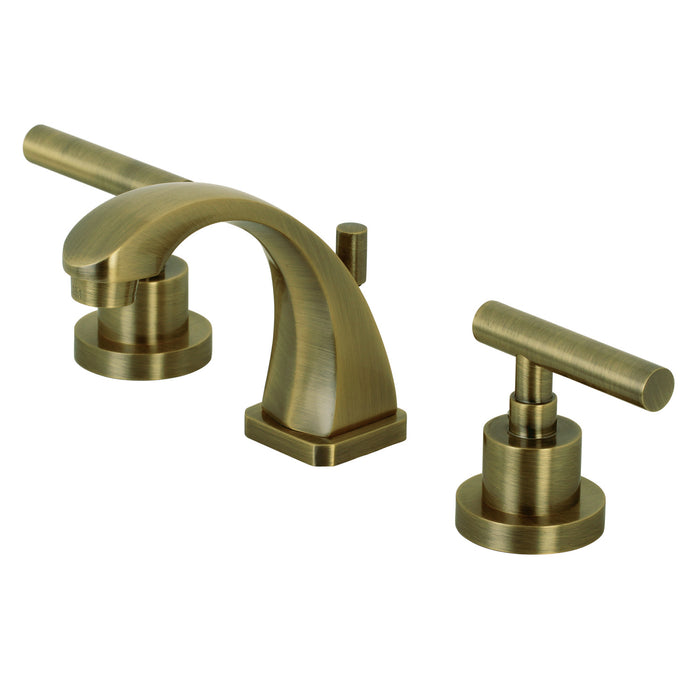 Manhattan KS4943CML Two-Handle 3-Hole Deck Mount Widespread Bathroom Faucet with Brass Pop-Up, Antique Brass