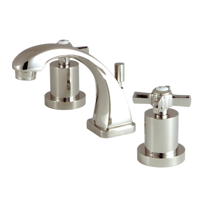 Kingston Tulare KS4946ZX - Millennium Two-Handle 3-Hole Deck Mount Widespread Bathroom Faucet with Brass Pop-Up, Polished Nickel