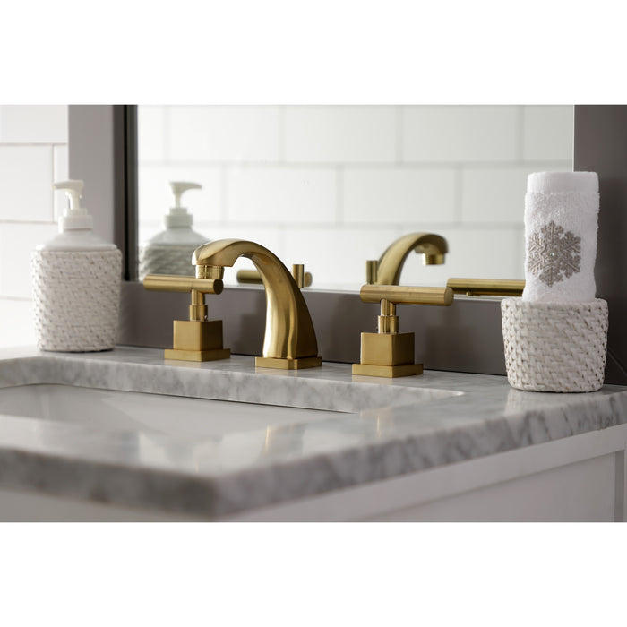 Claremont KS4947CQL Two-Handle 3-Hole Deck Mount Widespread Bathroom Faucet with Brass Pop-Up, Brushed Brass