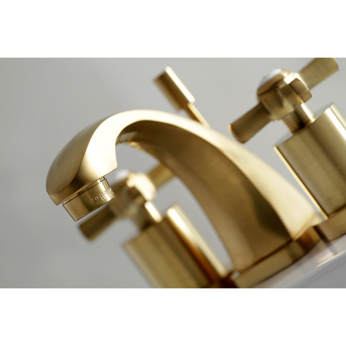 Kingston Tulare KS4947ZX - Millennium Two-Handle 3-Hole Deck Mount Widespread Bathroom Faucet with Brass Pop-Up, Brushed Brass