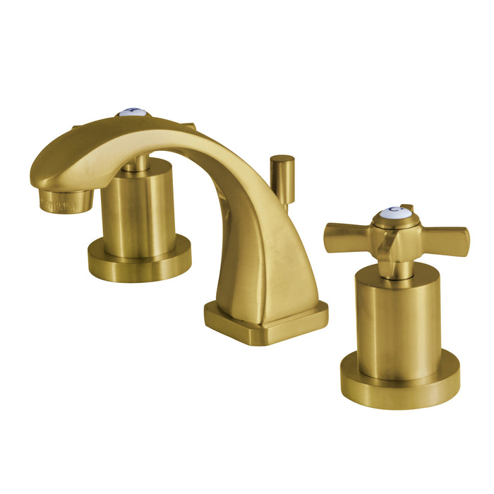 Kingston Tulare KS4947ZX - Millennium Two-Handle 3-Hole Deck Mount Widespread Bathroom Faucet with Brass Pop-Up, Brushed Brass