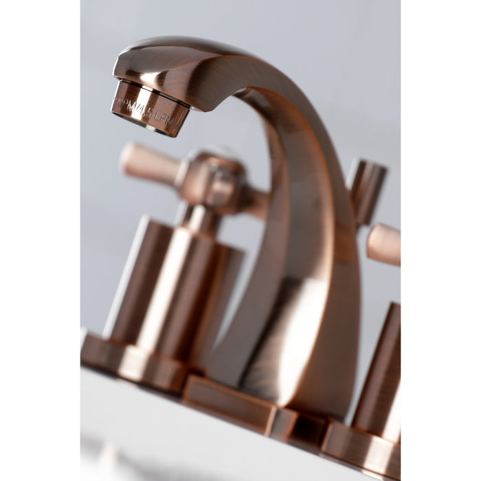 Kingston Tulare KS494ZXAC - Millennium Two-Handle 3-Hole Deck Mount Widespread Bathroom Faucet with Brass Pop-Up, Antique Copper