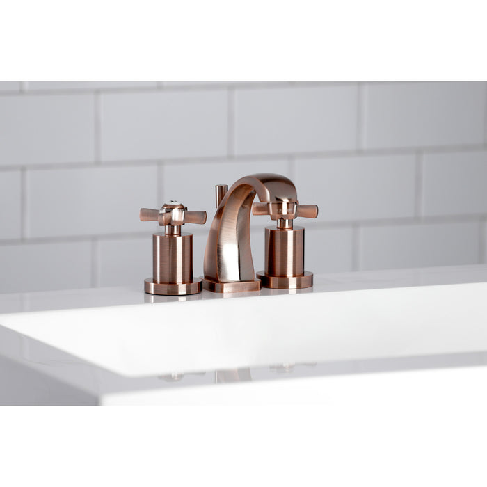 Kingston Tulare KS494ZXAC - Millennium Two-Handle 3-Hole Deck Mount Widespread Bathroom Faucet with Brass Pop-Up, Antique Copper