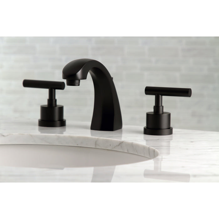 Manhattan KS4980CML Two-Handle 3-Hole Deck Mount Widespread Bathroom Faucet with Brass Pop-Up, Matte Black