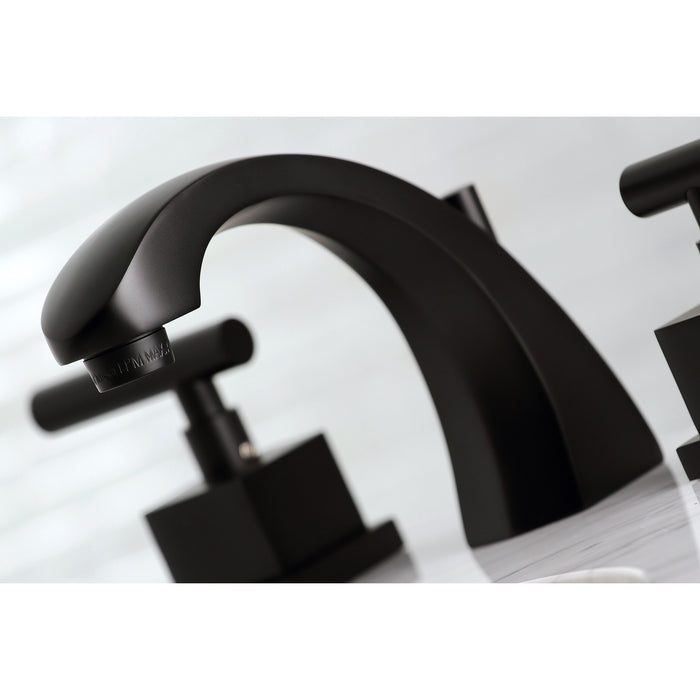 Claremont KS4980CQL Two-Handle 3-Hole Deck Mount Widespread Bathroom Faucet with Brass Pop-Up, Matte Black
