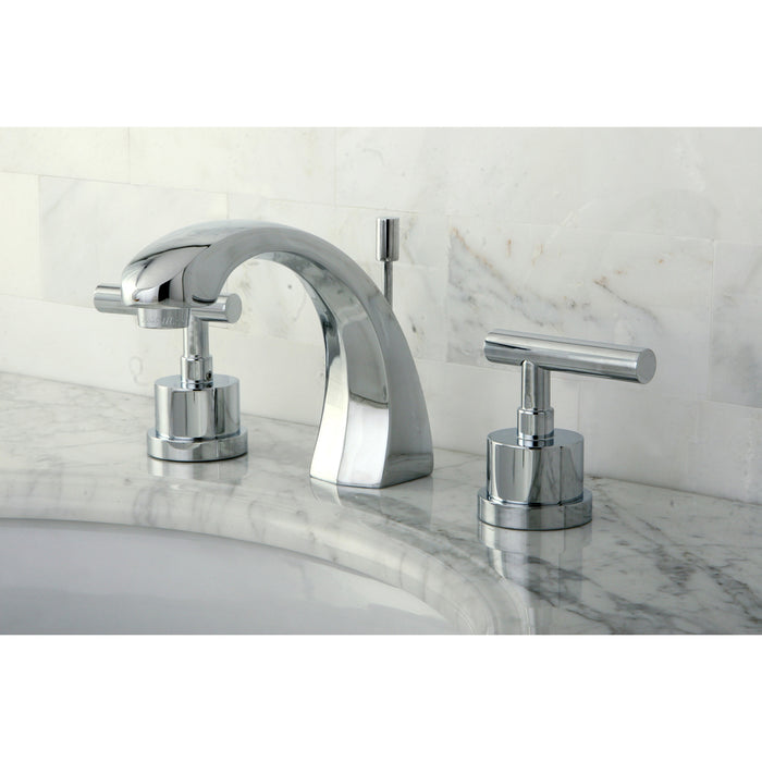 Manhattan KS4981CML Two-Handle 3-Hole Deck Mount Widespread Bathroom Faucet with Brass Pop-Up, Polished Chrome