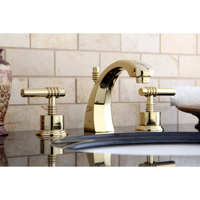 Milano KS4982ML Two-Handle 3-Hole Deck Mount Widespread Bathroom Faucet with Brass Pop-Up, Polished Brass