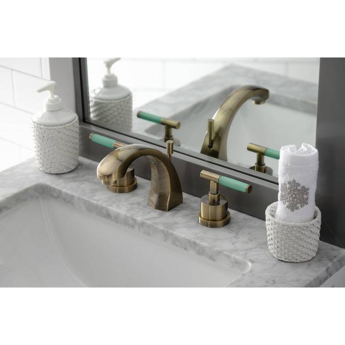 Kaiser KS4983CKL Two-Handle Deck Mount Widespread Bathroom Faucet with Brass Pop-Up, Antique Brass