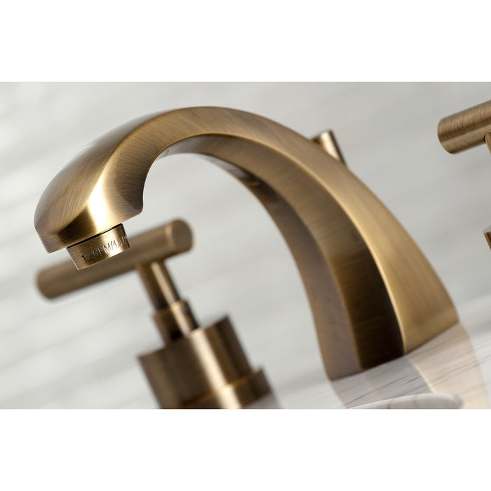 Manhattan KS4983CML Two-Handle 3-Hole Deck Mount Widespread Bathroom Faucet with Brass Pop-Up, Antique Brass