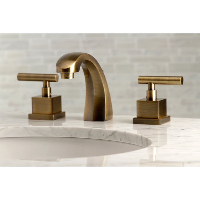 Claremont KS4983CQL Two-Handle 3-Hole Deck Mount Widespread Bathroom Faucet with Brass Pop-Up, Antique Brass