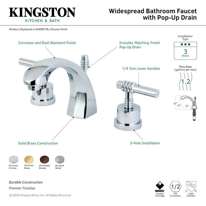 Milano KS4985ML Two-Handle 3-Hole Deck Mount Widespread Bathroom Faucet with Brass Pop-Up, Oil Rubbed Bronze