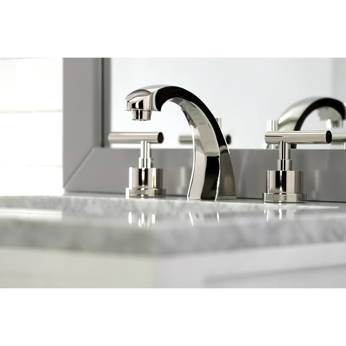 Manhattan KS4986CML Two-Handle 3-Hole Deck Mount Widespread Bathroom Faucet with Brass Pop-Up, Polished Nickel