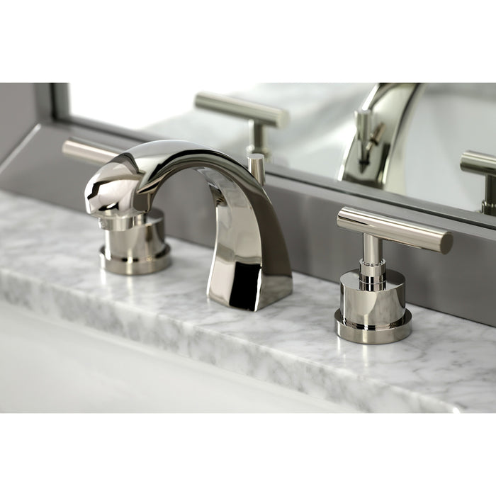 Manhattan KS4986CML Two-Handle 3-Hole Deck Mount Widespread Bathroom Faucet with Brass Pop-Up, Polished Nickel