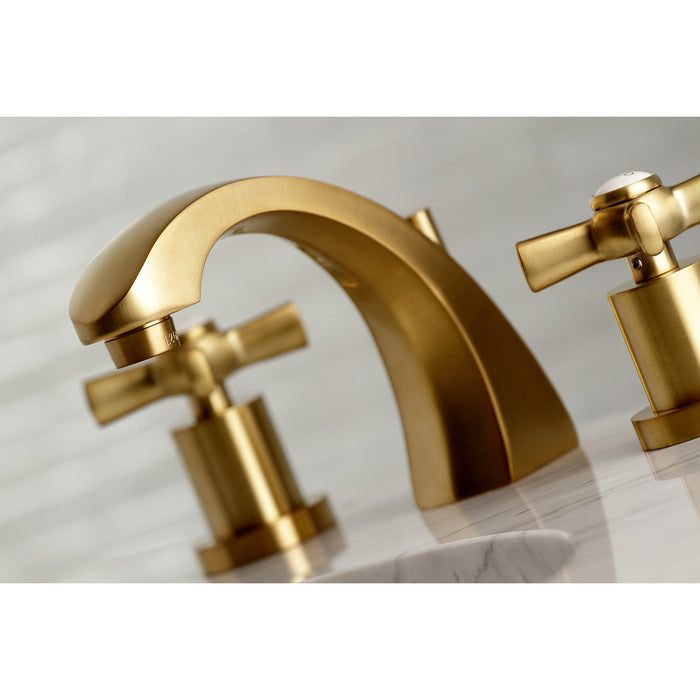 Millennium KS4987ZX Two-Handle 3-Hole Deck Mount Widespread Bathroom Faucet with Brass Pop-Up, Brushed Brass